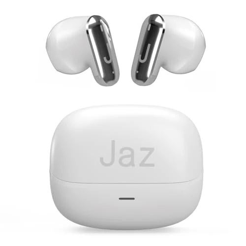 JAZ Orion Semi In-Ear True Wireless Stereo Headphones, Ultra Compact, Charging Case, Built-in Microphone, Touch Controls, for Smartphone, Tablet, Laptop, 20 Hours, White