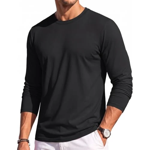 Offerta a tempo: TACVASEN Maglia Manica Lunga Uomo Girocollo vestibilità Classica,Nero,L - 53% da 29.98 € a 13.96 €