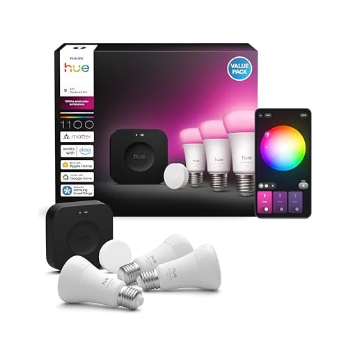 Offerta a tempo: Philips Hue Starter Kit: Bridge Pro + Smart button + 3 lampadine smart A60 E27, White and Color Ambiance, Smart Light Hub, per Apple Home, Amazon Alexa, Google Assistant, Samsung SmartThings - 0% da 208.69 € a 208.69 €