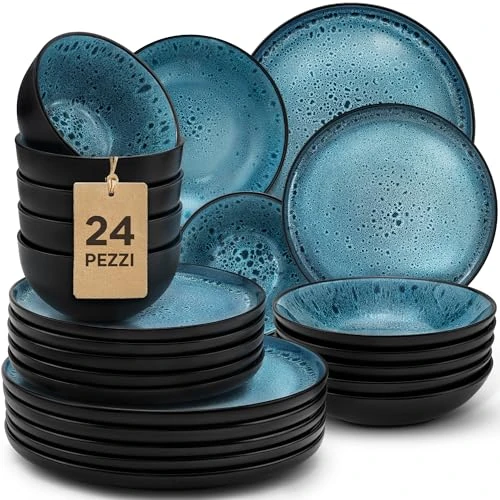 Oferta limitada: Twinzee Vajillas Completas 12 Personas de Gres Azur Resistente - 24 estilo Riviera - Apta microondas de 159.99 EUR a 109.99 EUR (ahorro 31%)
