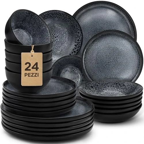Twinzee Riviera Collection 24-Piece Stoneware Dinner Set for 6 People – Microwave Compatible – Dinner Set for 6 People