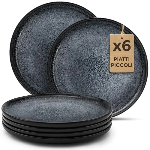 Twinzee Riviera Collection 6-Piece Stoneware Crockery Set 6 Small Plates Granite for 6 People Microwave