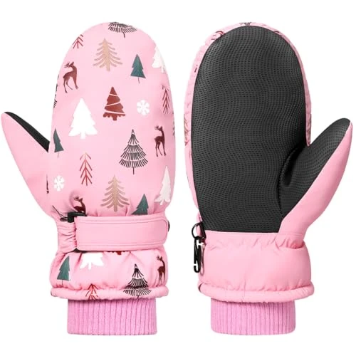 Offerta a tempo: Rhino Valley Guanti da Neve per Bambini e Bambine, Guanti da Sci Impermeabili per Climi Freddi, Antiscivolo, Nastro Magico Regolabile, per Attività Invernali All'aperto (Rosa, L) - 50% da 13.99 € a 6.99 €