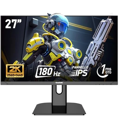 Gawfolk Pantalla PC IPS de 27 pulgadas, 2K WQHD (2560 × 1440), monitor de juego 180Hz, 1ms sin bordes, 100% sRGB, 178 ° gran angular, HDMI, DisplayPort, compatible con 75 x 75 mm montaje en