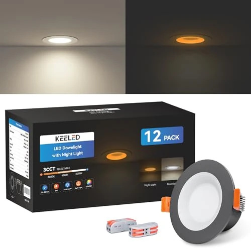 Offerta a tempo: KEELED Faretti LED da Incasso per Cartongesso con Luce Notturna Integrata, Nero, 6W, 3000K/4000K/6000K, 230V, Foro 70-85mm, Set da 12 - 53% da 73.99 € a 34.45 €