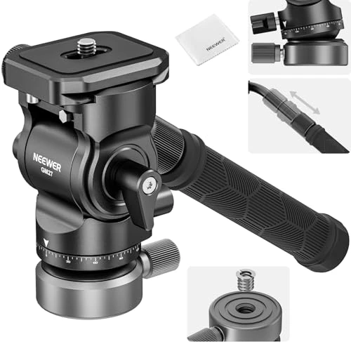 Offerta a tempo: NEEWER Testa Fluida per Treppiede con Base di Livellamento +/-10°, Testa Video Pan Inclinabile con Piastra QR Arca, Maniglia Telescopica, Panno Pulizia per Videocamera Fotocamera DSLR, Max 4kg, GM27 - 44% da 55.99 € a 31.24 €