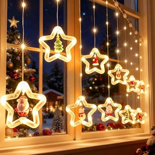 Oferta limitada: Fohil Cortina de Luces Navidad,100LED Estrellas Luce Interior, 8 Modos Impermeable Luz de Cortina Guirnaldas Luces de Navidad Decoración para Ventana Jardín Porche Exterior de 9.79 EUR a 7.55 EUR (ahorro 23%)