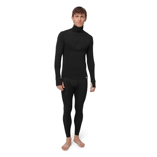 DANISH ENDURANCE Ensemble Thermique Homme en Laine Mérinos avec Demi-Zip, Mnches Longues & Pantalon Long Noir XXL