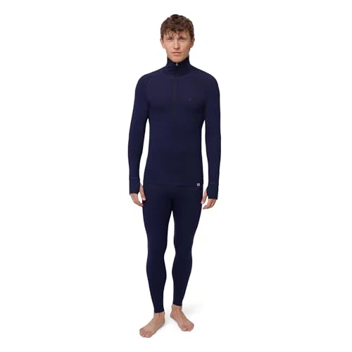 DANISH ENDURANCE Ensemble Thermique Homme en Laine Mérinos avec Demi-Zip, Mnches Longues & Pantalon Long Bleu Marine Foncé XL