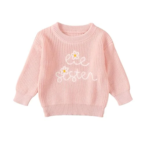 UUAISSO Toddler Baby Girl Jumper Big Sister Little Sister Long Sleeve Pullover Sweatshirts Outfits Infant Winter Outfits, Pink Little Sister, 2-3 Years