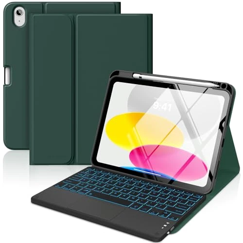 Oferta limitada: MoKo Funda con teclado táctil para iPad (A16)11ª/10ªgeneración, Verde Noche | Retroiluminación 7 colores, trackpad multitáctil, soporte lápiz,activación/descanso auto para iPad 11" 2025 y iPad 10,9" 2020 de 36.99 € a 36.99 € (ahorro 0.00%