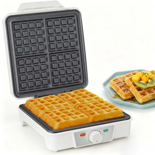 Offerta a tempo: VINATO Waffle Maker, Macchina Waffle per 4 Waffel, 1200W Calore Rapido e Stabile, Piastra Waffle con Rivestimento Antiaderente Delle Piastre Riscaldanti, Regolazione Continua Della Temperatura, Bianco - 19% da 37.99 € a 30.68 €