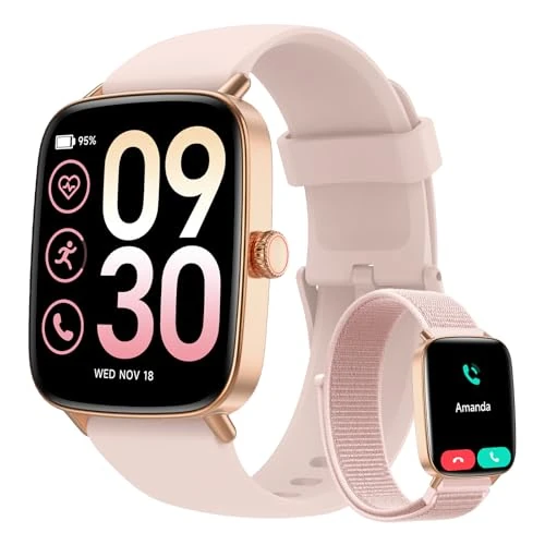 Yoever Smartwatch voor dames met telefoonfunctie, 1,85 inch, fitnesshorloge voor dames, met hartslagfrequentie, SpO2 slaapmonitor, 110+ sportmodi, stappenteller, horloge, IP68 waterdicht, smartwatch