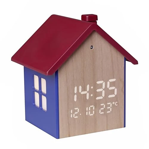 TFA Dostmann 60.2046.06 Home Digital, Time/Date/Temperature Indoor Alarm Clock, with Night Light Function, Ideal for Hallway/Entryway/Children's Room, Invisible Screen, Colorful, Blue/Red, Petit