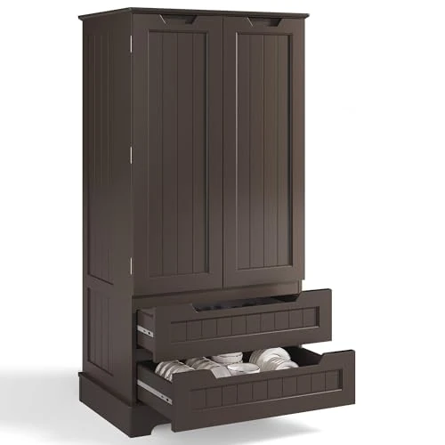 Blishom Keukenkast hoog en keukenopbergkast voor de keuken, 2 deuren en 2 laden, MDF, elegant design, ideaal voor keuken, eetkamer, woonkamer, 120 x 40 x 60 cm (donkerbruin)