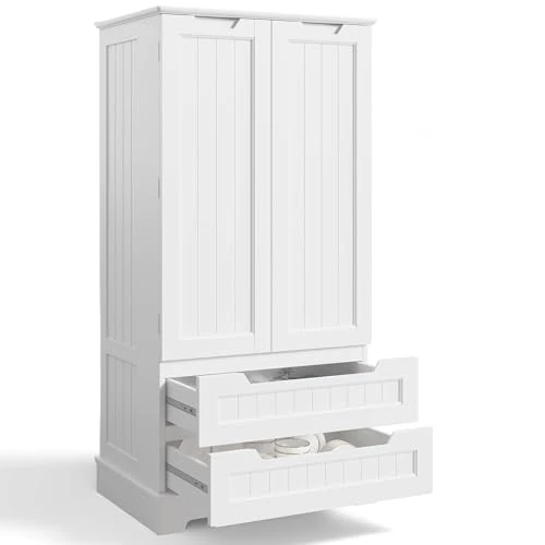 Blishom Keukenkast hoog en keukenopbergkast voor de keuken, 2 deuren en 2 laden, MDF, elegant design, ideaal voor keuken, eetkamer, woonkamer, 120 x 40 x 60 cm (wit)