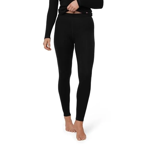 DANISH ENDURANCE Leggins Thermique Femme en Laine Mérinos, sous-Couche Chaude, Noir, L