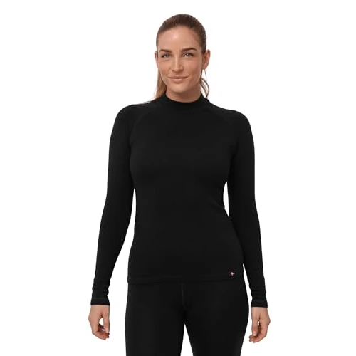 DANISH ENDURANCE Haut Termique Femme en Laine Mérinos, sous-Couche à Manches Longues, Noir, M