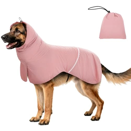 Wodoszczelny płaszcz dla psów z paskami odblaskowymi i otworem na smycz – oddychająca kurtka przeciwdeszczowa dla psów wszystkich rozmiarów, wiatroszczelny i regulowany, dla małych, średnich i dużych