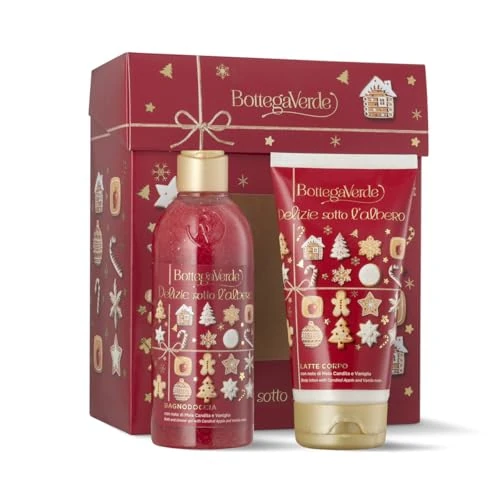 Bottega Verde - Pudełko upominkowe pod drzewem z płynem do mycia pod wodą 250 ml i mlekiem do ciała 150 ml, zapachem kandyzowanego jabłka i wanilii, pomysł na prezent