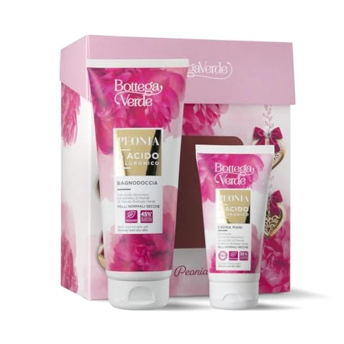 Bottega Verde Pudełko upominkowe z piwonią, kwas hialuronowy, z myciem pod prysznic 200 ml i kremem do rąk, 75 ml, kwitnący zapach i nawilżający, pomysł na prezent