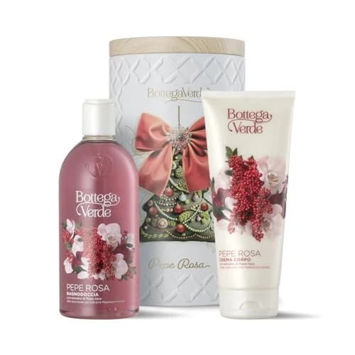 Bottega Verde - Geschenkbox Rosa Pfeffer, mit Duschbad 400 ml und Körpercreme 200 ml, Duft von rosa Pfeffer und Vanille, Geschenkidee