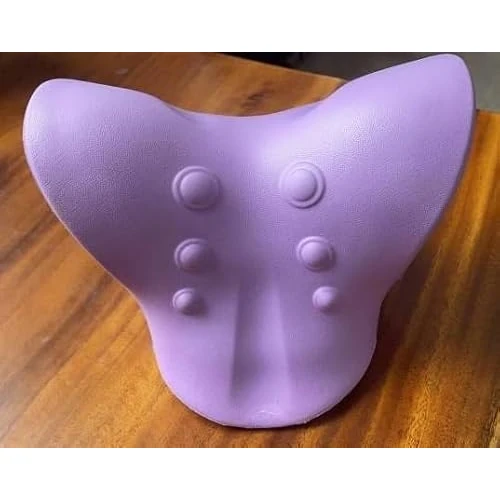 Dispositivo de relajación de tracción cervical para alivio del dolor de cuello y hombros, alineación de la columna cervical, almohada quiropráctica, estiramiento del cuello, negro (violeta)