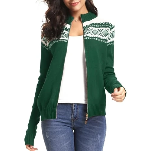 Offerta a tempo: Sykooria Maglione Invernale Donna con Chiusura Lampo – Cardigan Caldo e Morbido in Maglia Fine, Look Elegante per Feste e Giorni Freddi, Verde M - 62% da 38.99 € a 14.99 €