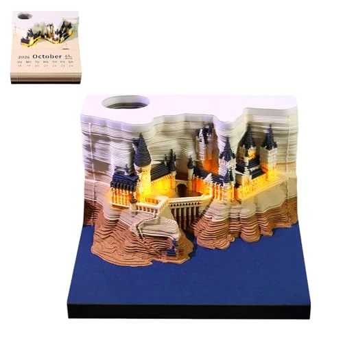 Offre limitee: Calendrier de bureau 2026 3D avec lumière LED, bloc-notes, art de sculpture en papier DIY, bloc-mémo décoratif pour cadeau de Noël et décoration de bureau (Motif château) de 20.69 EUR a 14.71 EUR (economie 29%)