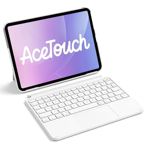Inateck Funda teclado para iPad 11a/10a Gen, iPad 10a (10.9")/11a Gen (2025 A16), Air 11" M3/M2, Air 6/5/4a, Pro 11 4a-1a, teclado ultraligero extraíble con touchpad, blanco AceTouch