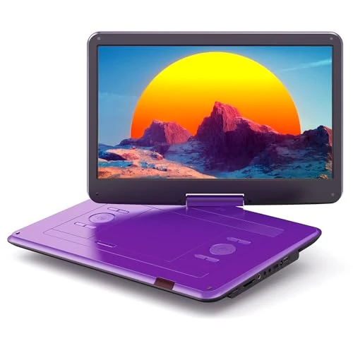 WOLFANG 17.5" Portable DVD Player with 15.6" Large HD Display, 6 Hours Rechargeable Battery, No Region Restrict, Dual Stereo Speakers, Support USB/SD Card/Sync TV/Projector,Purple