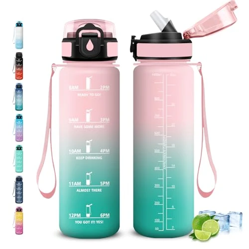 Offerta a tempo: Grsta Borraccia 1 litro, Borraccia con Cannuccia, Senza Perdite, Borraccie Motivazionale, Facile da Pulire, Borracce Trekking, Con Slogan Motivazionale, Water Bottle per Fitness, Escursionismo - 46% da 17.99 € a 9.80 €