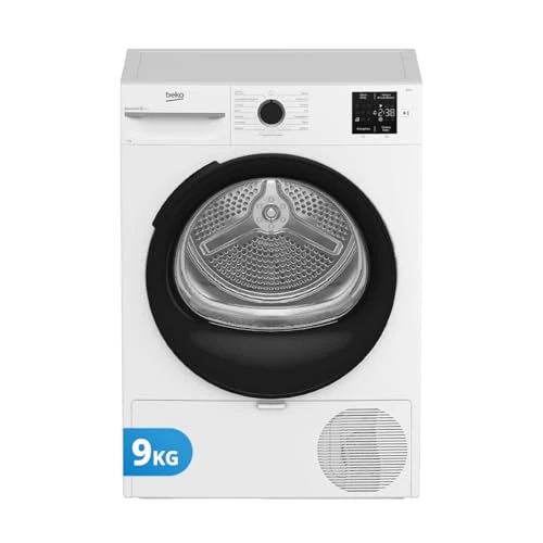Beko BMTAM93EB Wasdroger, vrijstaand, 9 kg, klasse D, 15 programma's, motor 10 jaar, digitaal display, wit met zwarte patrijspoort, 84,6 x 59,8 x 60,7 cm (H x B x D)
