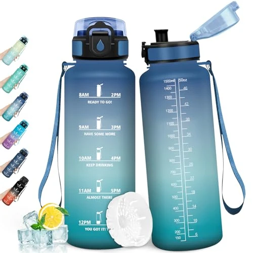 HoneyHolly Borraccia 1,5 Litri, Indicatore del Tempo, Bottiglia Acqua, A Prova di Perdite, Borraccia Motivazionale, senza BPA, Riutilizzabile, Borracce per Palestra, Lavoro, Campeggio, Escursionismo