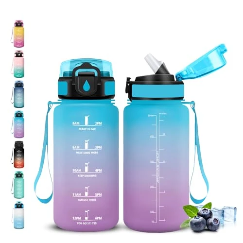Grsta Butelka na wodę dla dzieci, 0,5 l, butelka ze słomką, bez wycieków, motywacyjna butelka, łatwa w czyszczeniu, butelki z bezpiecznym zamknięciem, do szkoły, biegania, podróży