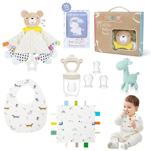 TYRY.HU Geschenksets, fopspeen, fruit, baby, bijtring, koelmiddel, speelgoed, kinderen, siliconen, slabbetje, baby, veiligheidsdeken, cadeaus voor meisjes, pasgeborenen, 0, 3, 6, 9, 12 maanden