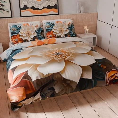 PETTI Artigiani Italiani - Beddengoedset voor tweepersoonsbed Maxi 260 x 220 cm (2 kussenslopen 75 x 50 cm inbegrepen), dekbedovertrek microvezel met digitale print met bloemenpatroon 05 10 - Made in