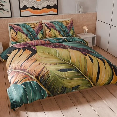 Petti Artigiani Italiani - Juego de Funda nórdica Individual de 140 x 200 cm (1 Funda de Almohada de 63 x 63 cm incluida), Juego de Funda nórdica de Microfibra con impresión Digital Floral 04 199