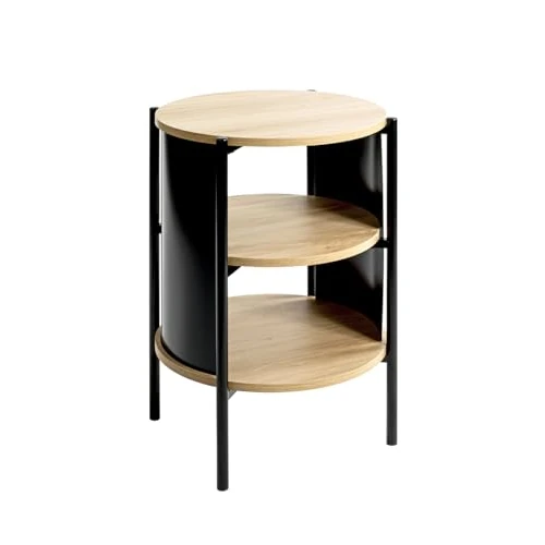 Limited-time offer: HAKU Side Table Round Side Table Natural Oak Black MDF Metal Round Coffee Table - Dimensions: H 60 x Ø 44 cm Style: Modern from 157.22 £ to 16.30 £ (save 89.63%)