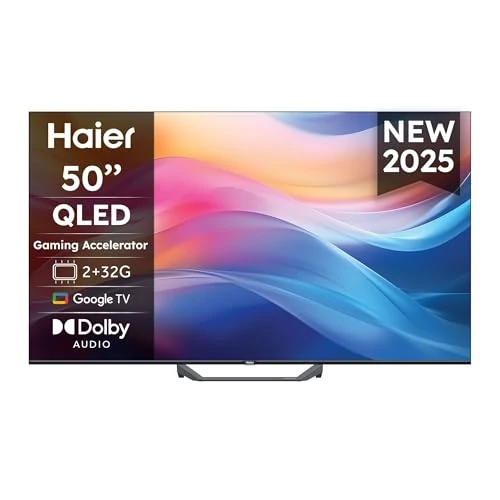 Oferta limitada: Haier QLED 4K UHD H50S80FUX - 50", Smart TV, Google TV, Dolby Audio, HDR 10, Smart Remote Control, Google Assistant, Bluetooth 5.1, Gaming Accelerator, USB 2.0, DBX TV, HDMI 2.1 x 4, Sin Marcos, 2025 de 331.00 EUR a 309.00 EUR (ahorro 7%)