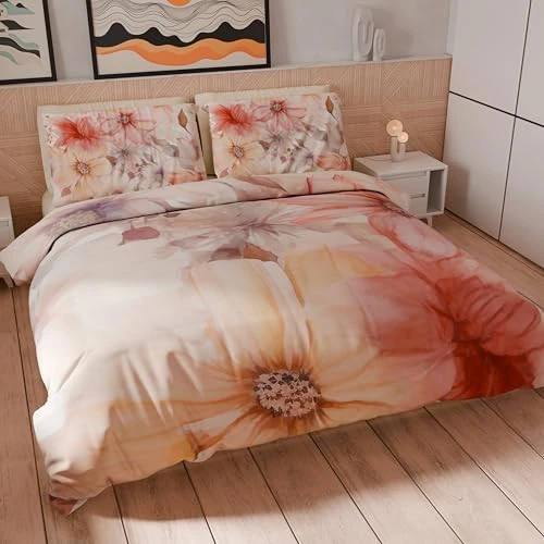 Petti Artigiani Italiani - Juego de Funda nórdica de Matrimonio Maxi 260 x 220 cm (2 Fundas de Almohada 75 x 50 cm Incluidas), Juego de Funda nórdica de Microfibra con impresión Digital Floral 25 1