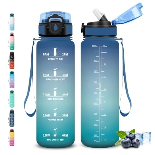 Grsta Butelka na wodę, 1 l, butelka ze słomką, bez wycieków, motywacyjna butelka, łatwa w czyszczeniu, butelka z motywacyjnym hasłem, butelki na wodę do fitnessu, jogi, wędrówek