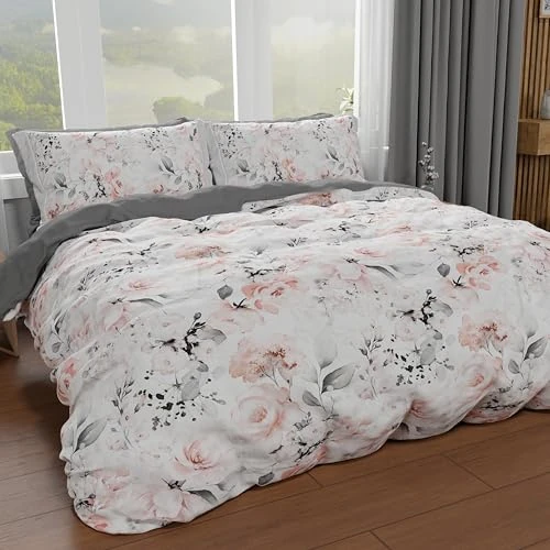 Petti Artigiani Italiani - Juego de Funda nórdica de Matrimonio 240 x 220 cm (2 Fundas de Almohada de 63 x 63 cm Incluidas), Juego de Funda nórdica de Microfibra con impresión Digital Floral 17 00