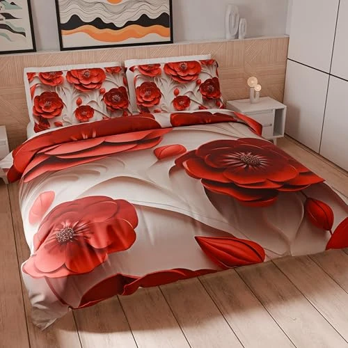 PETTI Artigiani Italiani - Set Copripiumino Matrimoniale Maxi 260x240 cm (2 Federe 63x63 cm Incluse), Parure Copripiumino Microfibra con Stampa Digitale Floreale 05 14 - Made in Italy