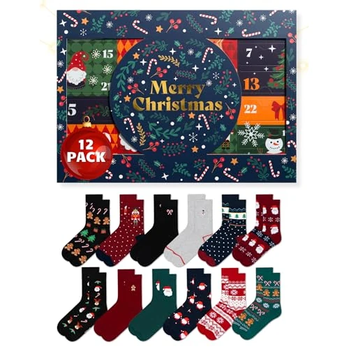 Offre limitee: soxo Calendriers De L'avent Noel Chaussettes Homme Sac Cadeau Calendrier Lavent Coton Chaussette Cadeaux 12 Paires 35-40 de 44.99 EUR a 32.99 EUR (economie 27%)