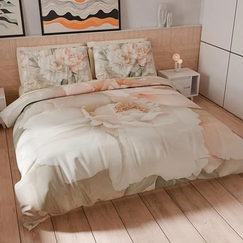 Petti Artigiani Italiani - Bettwäsche-Set für Doppelbett Maxi 260 x 220 cm (2 Kissenbezüge 75 x 50 cm inklusive), Bettbezug Mikrofaser mit Digitaldruck mit Blumenmuster 25 40 - Made in Italy