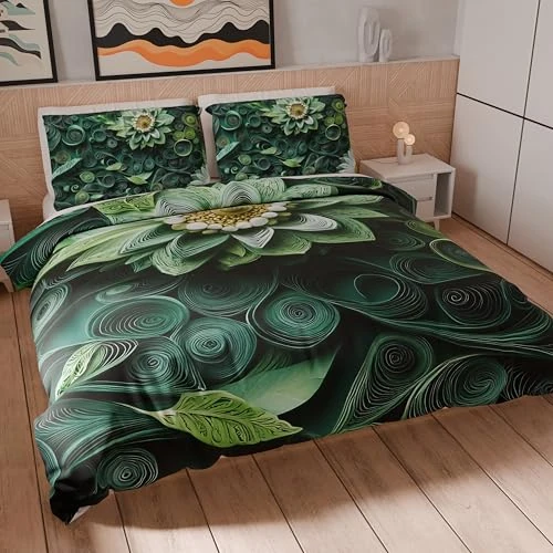 Petti Artigiani Italiani - Juego de Funda nórdica de Matrimonio de 230 x 220 cm (2 Fundas de Almohada de 75 x 50 cm Incluidas), Juego de Funda nórdica de Microfibra con impresión Digital Floral 05 22
