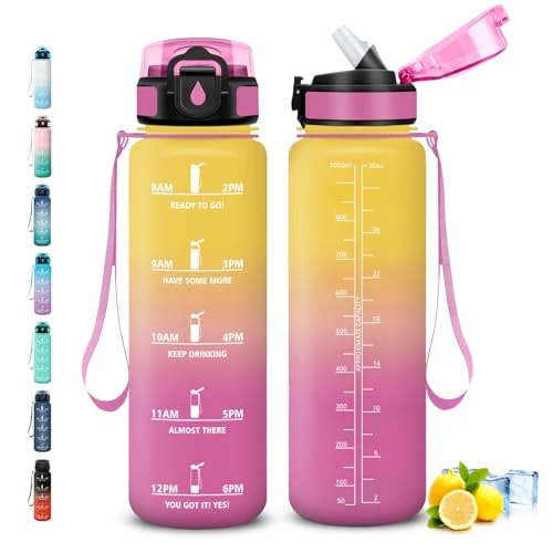 Grsta Butelka na wodę, 1 litr, butelka ze słomką, bez wycieków, butelki na siłownię, butelki z motywacyjnym hasłem, butelka na wodę, łatwa do przenoszenia, do szkoły, na kemping, do jogi
