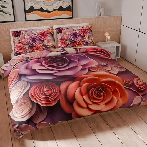 PETTI Artigiani Italiani - Set Copripiumino Matrimoniale Maxi 260x220 cm (2 Federe 75x50 cm Incluse), Parure Copripiumino Microfibra con Stampa Digitale Floreale 05 17 - Made in Italy