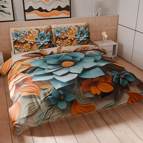 PETTI Artigiani Italiani - Housse de Couette King Size 260x220 cm (2 Taies 75x50 cm Incluses), Parure en Microfibre Imprimée Floral 05 16 - Fabriqué en Italie